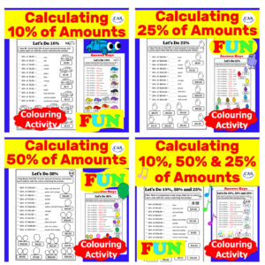 Percentages Colouring Activity | 10%, 25%, 50% of Amounts | Money Math Worksheet